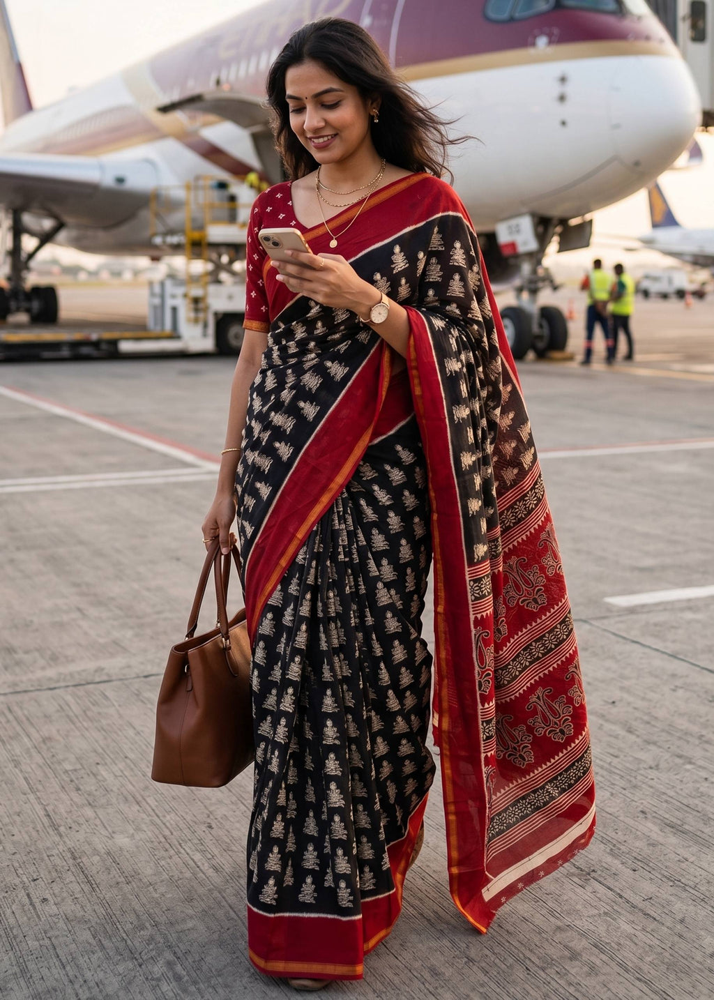 BAGRU BLOCK PRINT SOFT MASLIN COTTON ZARI BORDER RED SAREE WITH BLOUSE