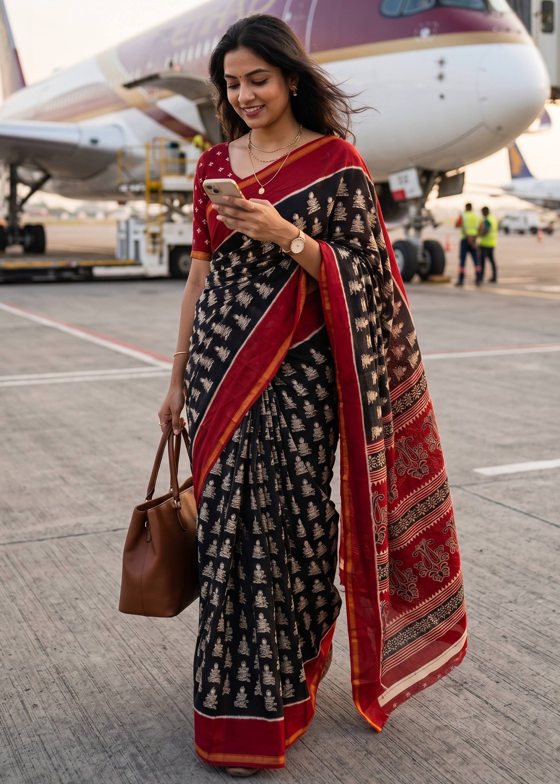 BAGRU BLOCK PRINT SOFT MASLIN COTTON ZARI BORDER RED SAREE WITH BLOUSE