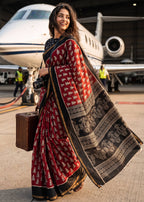 BAGRU BLOCK PRINT SOFT MASLIN COTTON ZARI BORDER BLACK SAREE WITH BLOUSE
