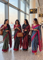BAGRU BLOCK PRINT SOFT MASLIN COTTON ZARI BORDER MAROON SAREE WITH BLOUSE