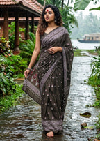 PURE SOFT COTTON BAGRU PRINT BLACK SAREE WITH BLOUSE