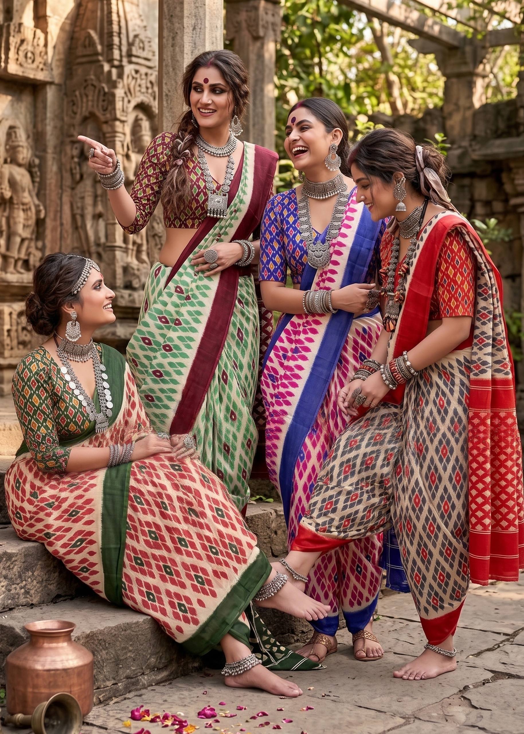 PURE MULMUL COTTON IKKAT PRINT ORANGE SAREE WITH BLOUSE