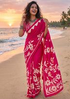 PURE MULMUL COTTON FLORAL BLOCK PRINTE SAREE WITH BLOUSE