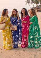 PURE MULMUL COTTON FLORAL BLOCK PRINTE MUSTARD SAREE WITH BLOUSE