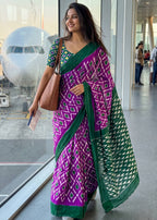 PURE MULMUL COTTON IKKAT PRINT PURPLE SAREE WITH BLOUSE