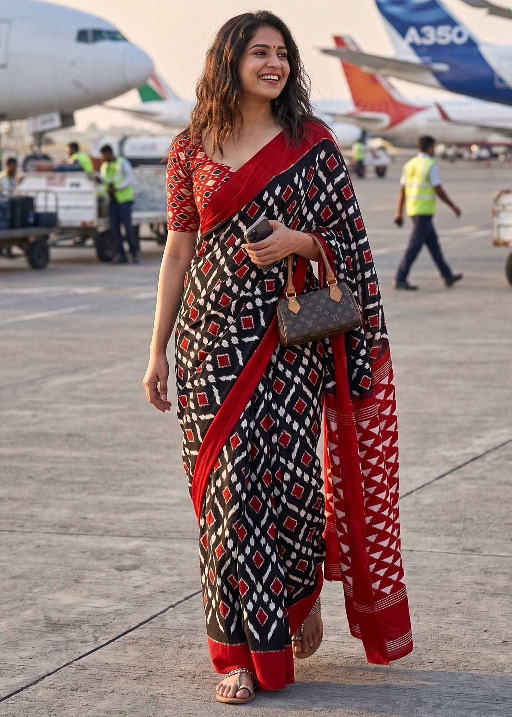 PURE MULMUL COTTON IKKAT PRINT BLACK SAREE WITH BLOUSE