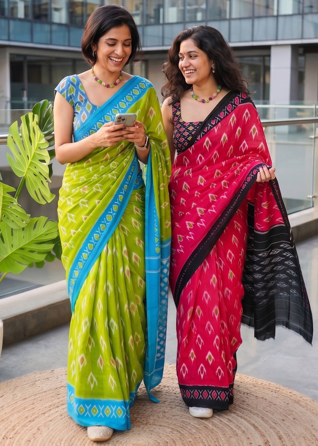 PURE MULMUL COTTON IKKAT PRINT BLACK SAREE WITH BLOUSE