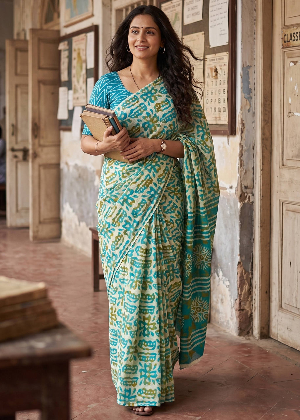 PURE SOFT MULMUL COTTON BLUE SAREE WITH BLOUSE