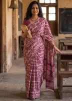 PURE SOFT MULMUL COTTON PURPLE SAREE WITH BLOUSE