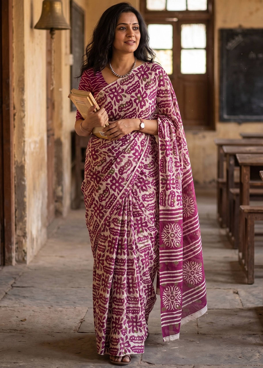 PURE SOFT MULMUL COTTON PURPLE SAREE WITH BLOUSE