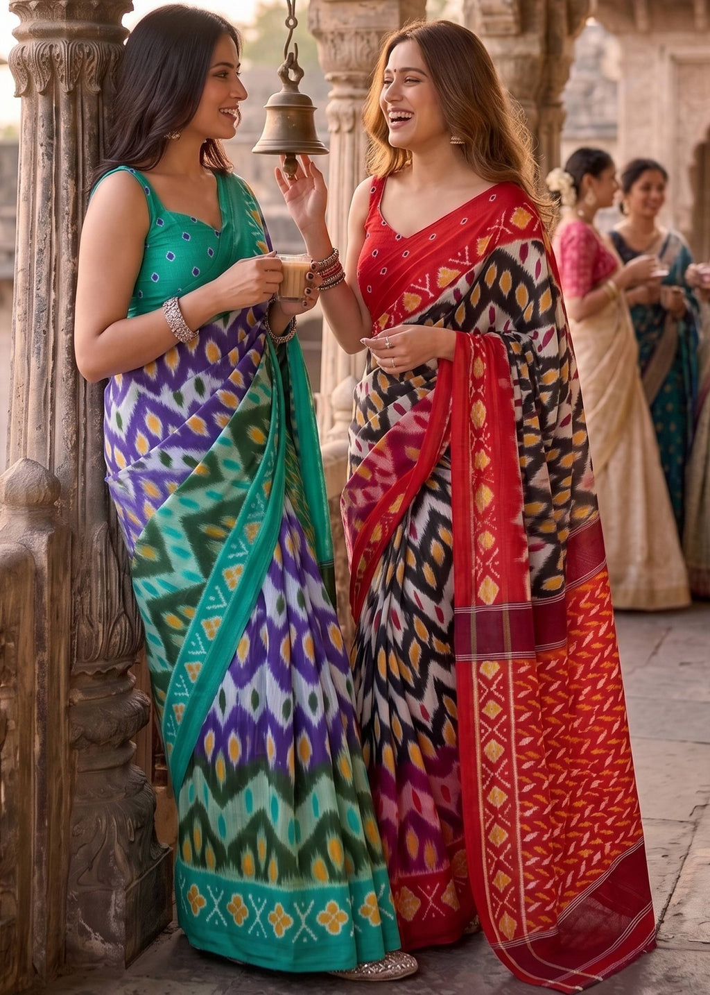 PURE MULMUL COTTON IKKAT PRINT BLUE SAREE WITH BLOUSE
