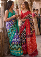 PURE MULMUL COTTON IKKAT PRINT BLUE SAREE WITH BLOUSE