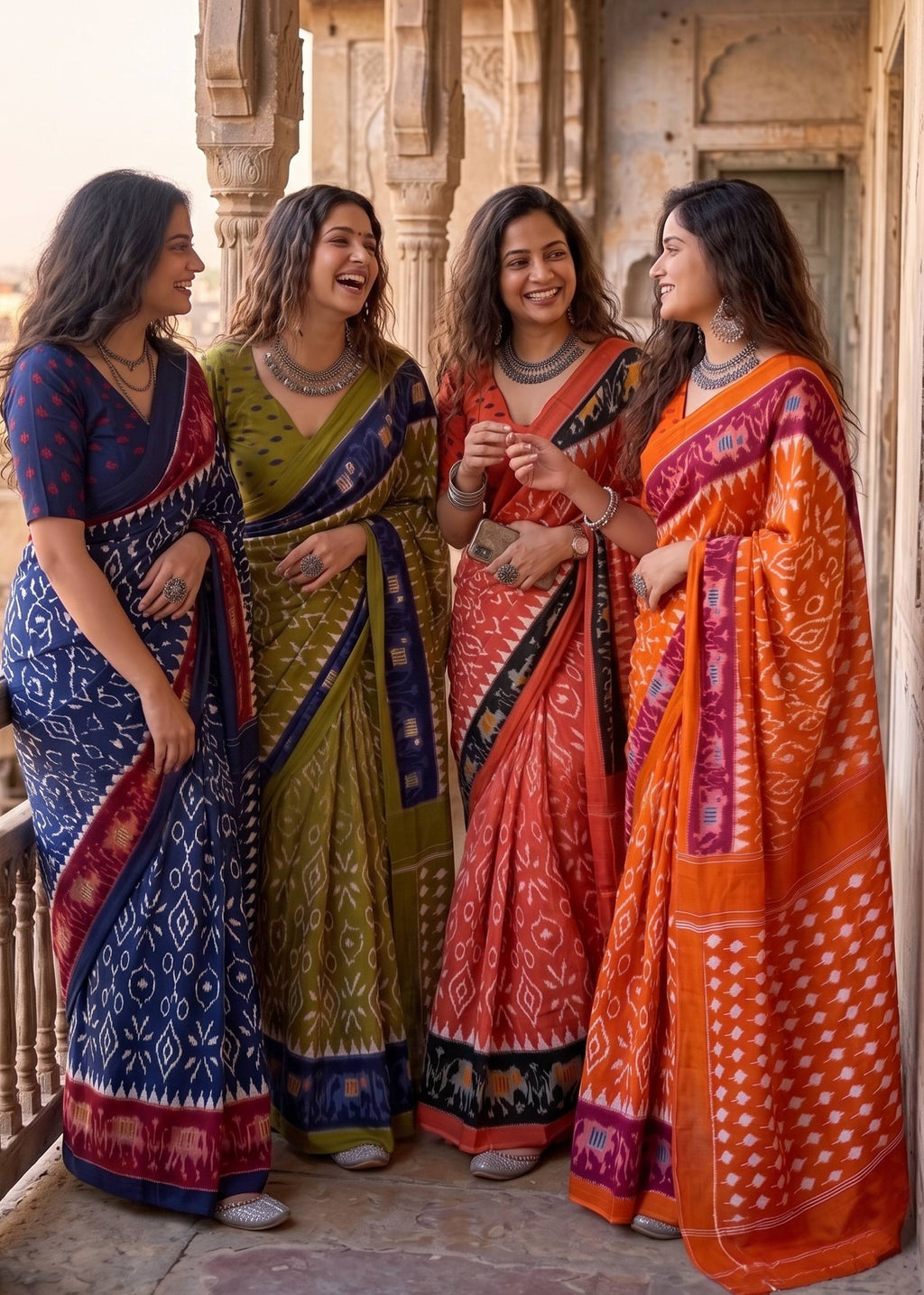 PURE MULMUL COTTON IKKAT HAND BLOCK PRINT MULTICOLOR SAREE WITH BLOUSE