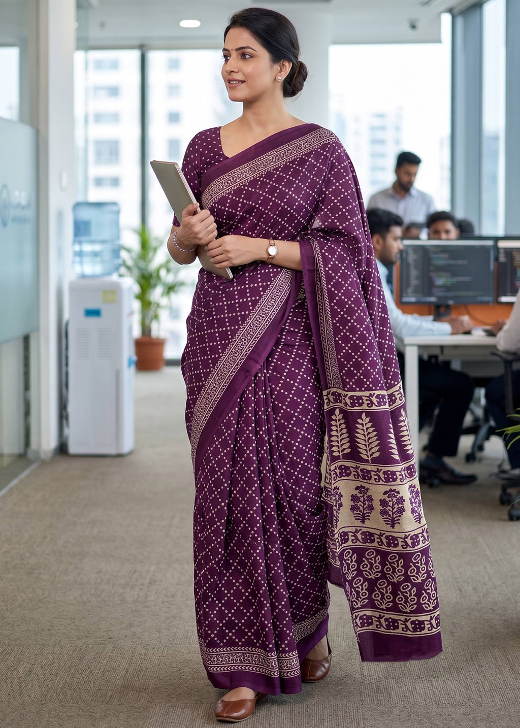 PURE MULMUL COTTON HAND BANDHANI WITH AJRAKH BLOCK PRINT PURPLE SAREE WITH BLOUSE