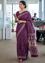 PURE MULMUL COTTON HAND BANDHANI WITH AJRAKH BLOCK PRINT PURPLE SAREE WITH BLOUSE