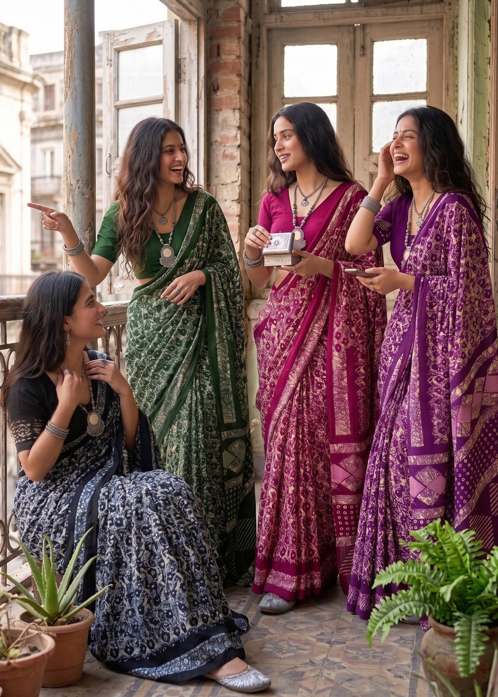 PURE MULMUL COTTON BATIK PRINT GREEN SAREE WITH BLOUSE
