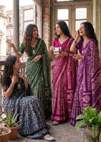 PURE MULMUL COTTON BATIK PRINT MAGENTA SAREE WITH BLOUSE