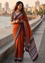PURE MULMUL COTTON BANDHANI PRINT ORANGE SAREE WIYH BLOUSE
