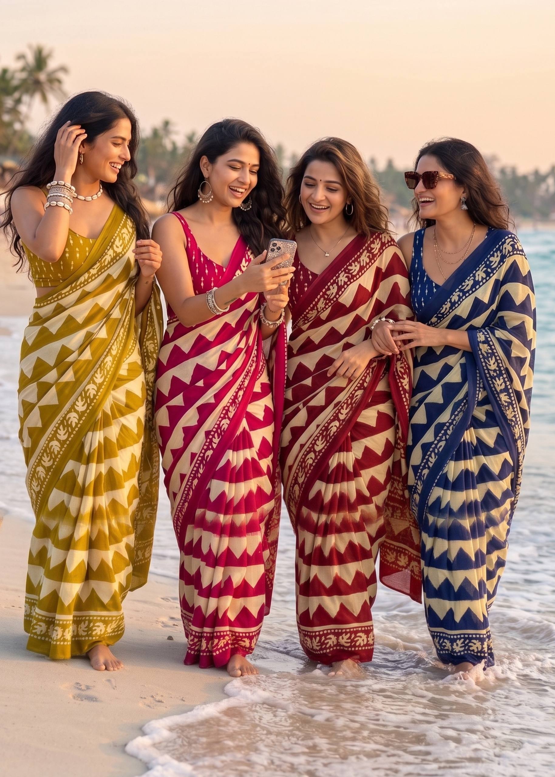 PURE MULMUL COTTON ZIGZAG HAND BLOCK PRINTE MAROON SAREE WITH BLOUSE