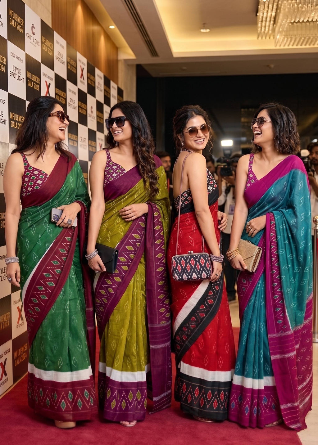 PURE MULMUL COTTON IKKAT POCHAMPALLY HAND PRINTE RED SAREE WITH BLOUSE
