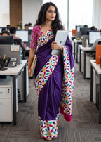 PURE MULMUL COTTON FLORAL PRINTED BLOCK PRINT NEVY BLUE SAREE WITH BLOUSE