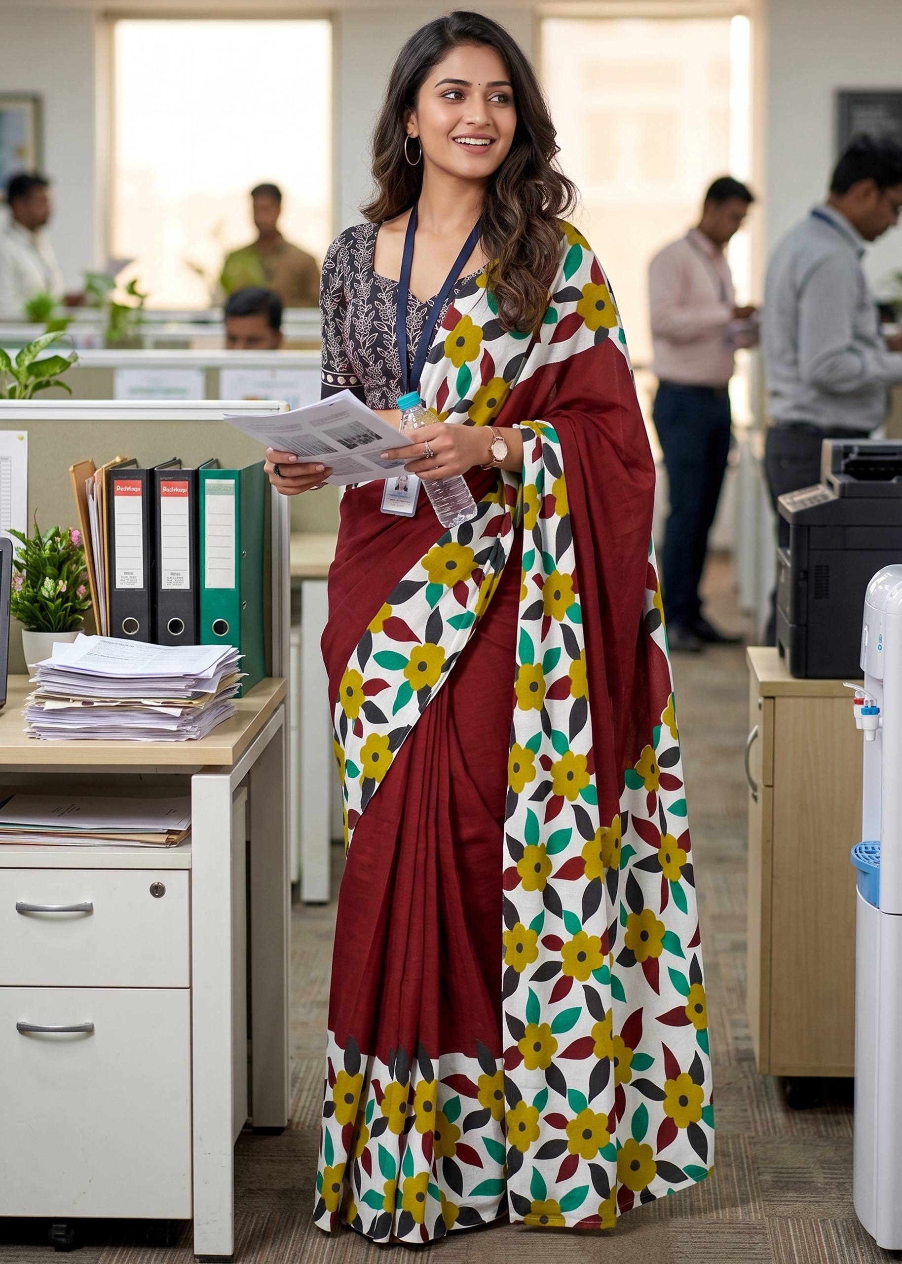 PURE MULMUL COTTON FLORAL PRINTED BLOCK PRINT MAROON SAREE WITH BLOUSE