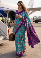 PURE SOFT COTTON IKKAT PRINT MULTICOLORSAREE WITH BLOUSE