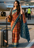 PURE SOFT COTTON IKKAT PRINT RED SAREE WITH BLOUSE