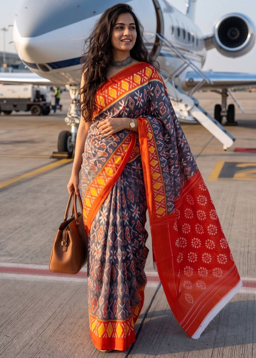 PURE SOFT COTTON IKKAT PRINT GREY SAREE WITH BLOUSE