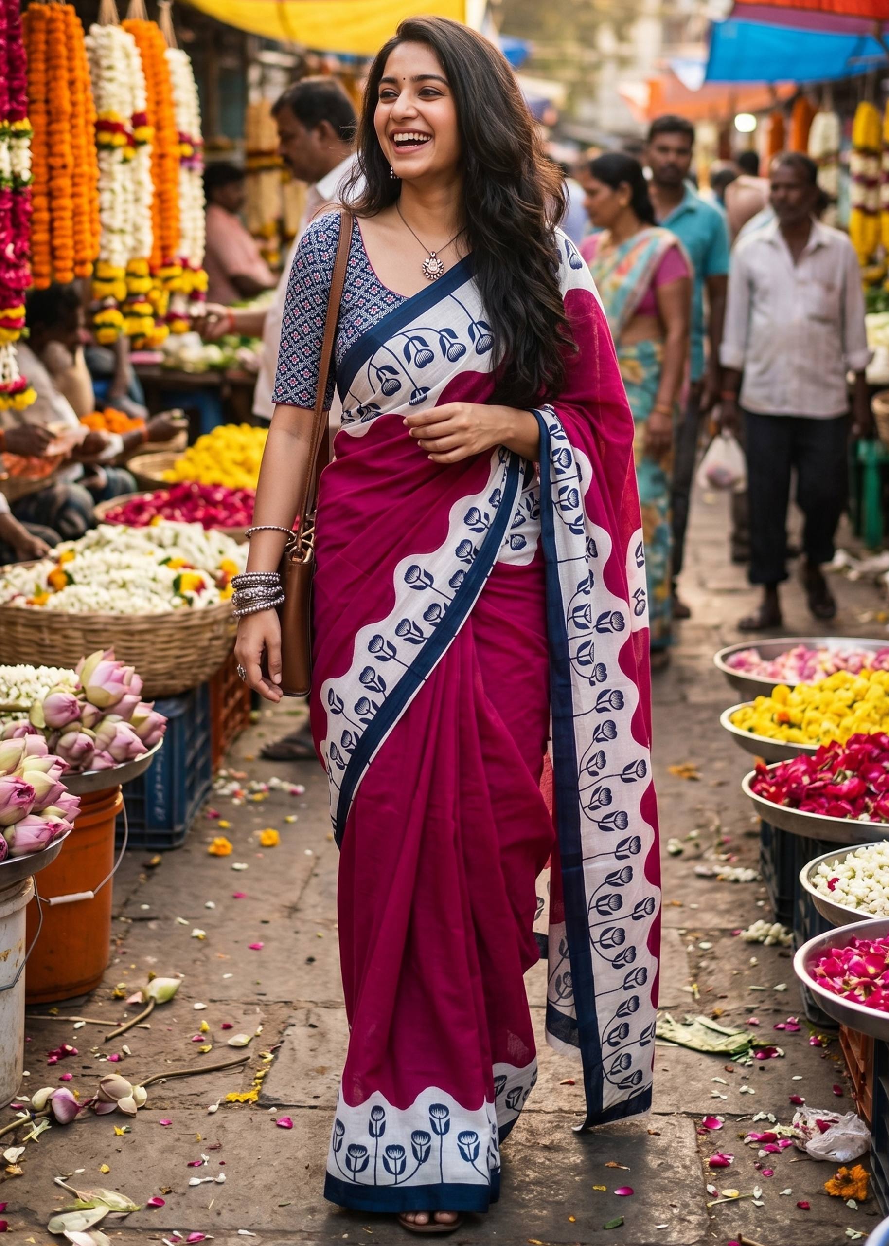 PURE SOFT COTTON HAND BLOCK PRINT MULTICOLOR SAREE WITH BLOUSE