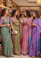 PURE MULMUL SOFT COTTON FLORAL HAND BLOCK PRINT PEACH SAREE WITH BLOUSE