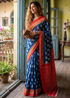 PURE SOFT COTTON HAND BAGRU PRINT BLUE SAREE WITH BLOUSE
