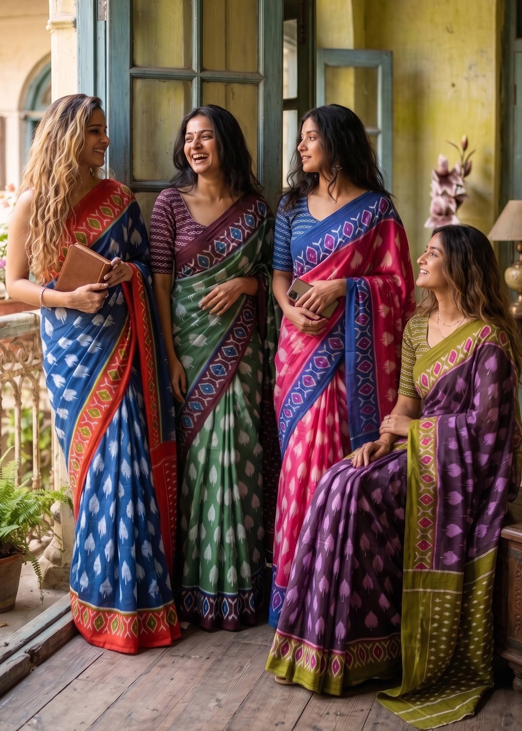 PURE SOFT COTTON HAND BAGRU PRINT BLUE SAREE WITH BLOUSE