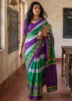 PURE SOFT COTTON IKKAT PRINT BLUE VIOLET SAREE WITH BLOUSE