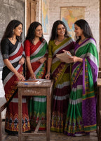 PURE SOFT COTTON IKKAT PRINT BLACK SAREE WITH BLOUSE