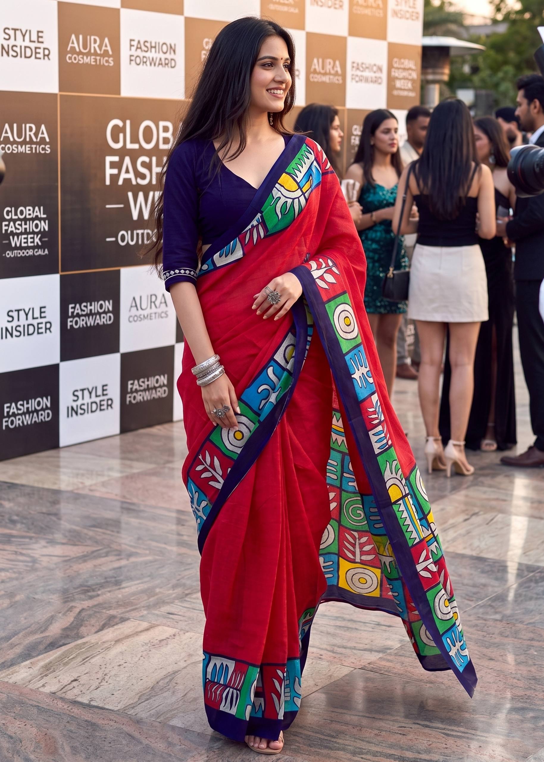 PURE SOFT COTTON JAIPUR BLOCK PRINT RED SAREE WITH BLOUSE