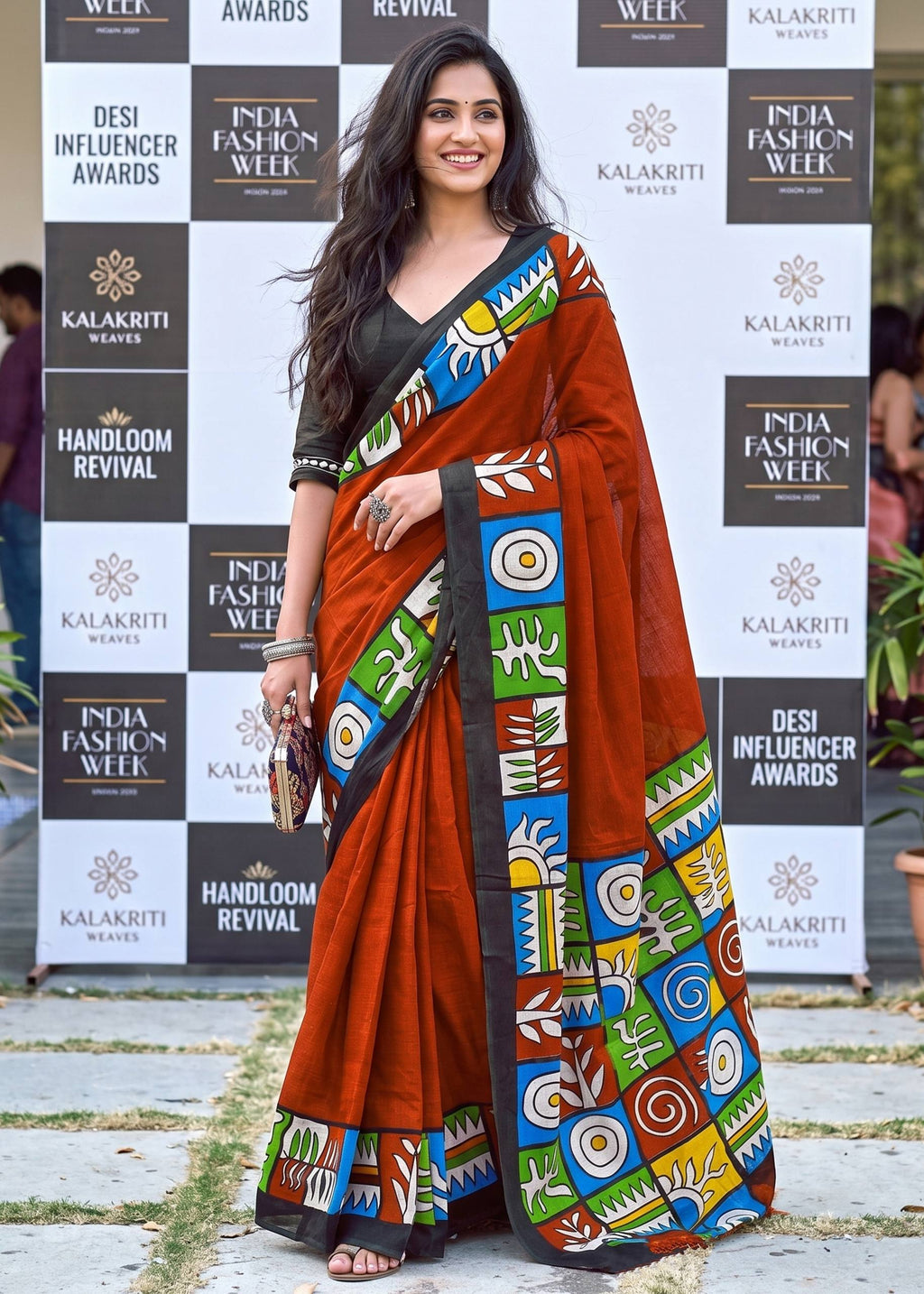 PURE SOFT COTTON JAIPUR BLOCK PRINT ORANGE SAREE WITH BLOUSE