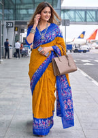 PURE SOFT COTTON BATIK PRINT YELLOW SAREE WITH BLOUSE
