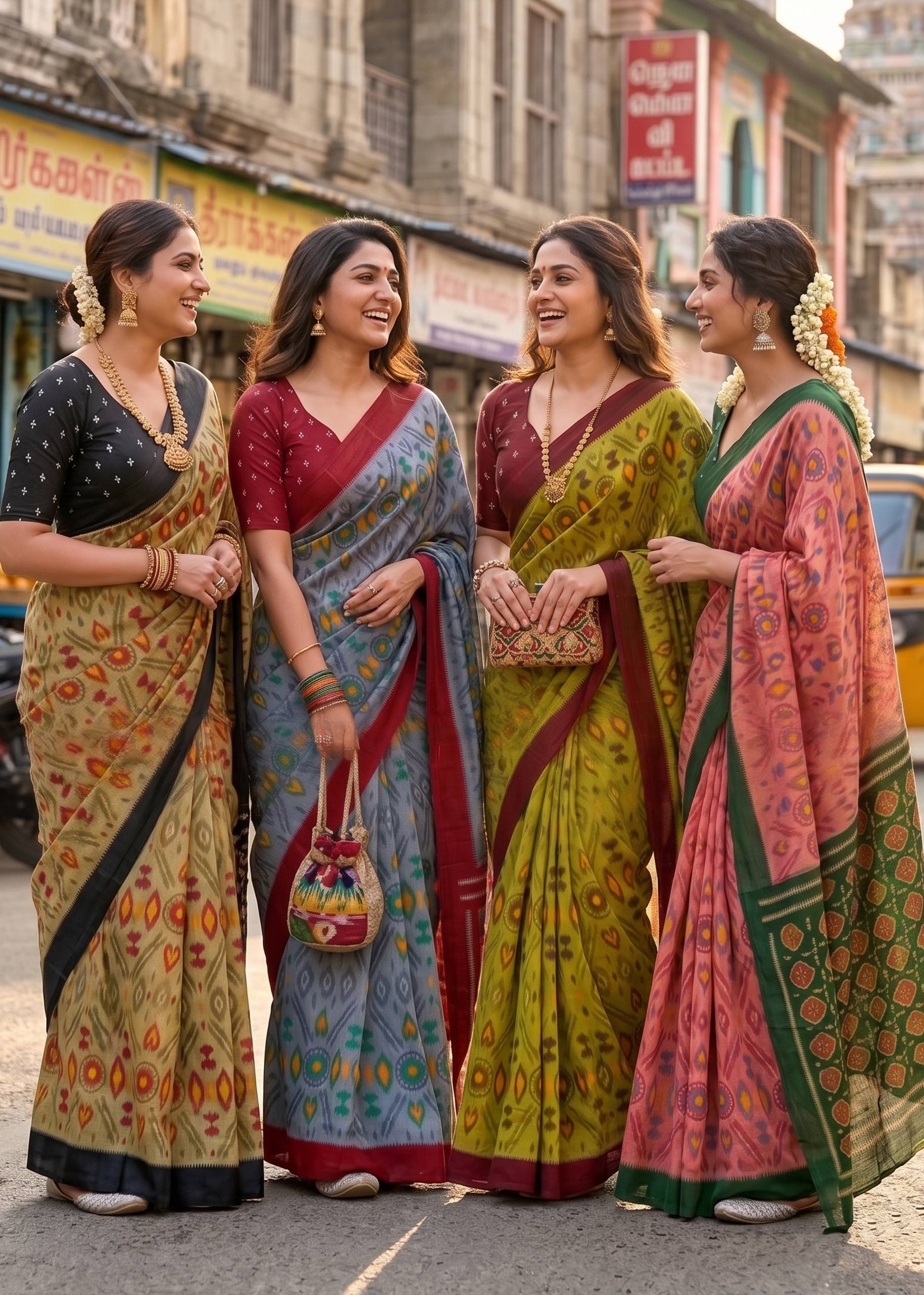 PURE SOFT COTTON IKKAT PRINT MEHANDI GREEN SAREE WITH BLOUSE