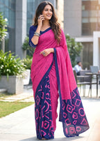 PURE SOFT COTTON FANCY BAGRU BLOCK PRINT PINK SAREE WITH BLOUSE