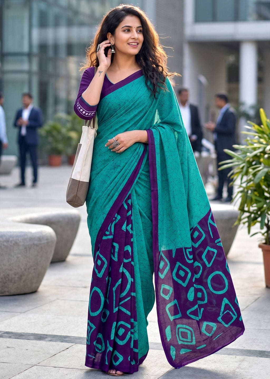 PURE SOFT COTTON FANCY BAGRU BLOCK PRINT BLUE SAREE WITH BLOUSE