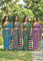 MULMUL SOFT COTTON CARTOON BAGRU BLOCK PRINT BLUE VIOLET SAREE WITH BLOUSE