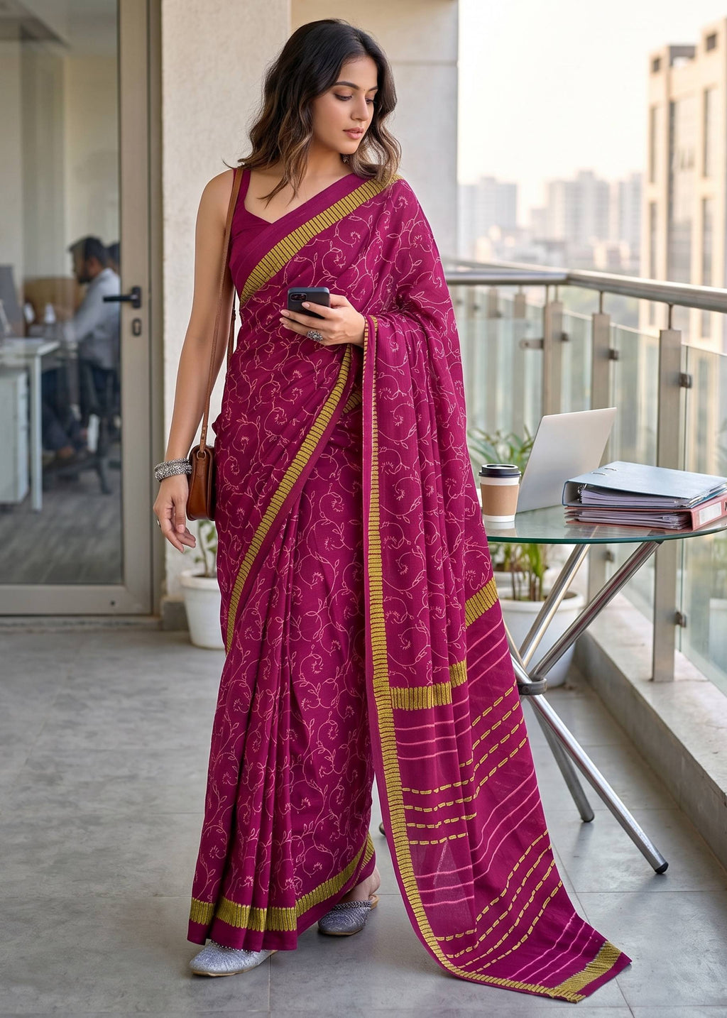 MULMUL PURE SOFT COTTON FANCY BAGRU BLOCK PRINT PINK SAREE WITH BLOUSE