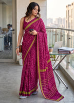 MULMUL PURE SOFT COTTON FANCY BAGRU BLOCK PRINT PINK SAREE WITH BLOUSE