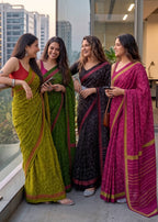 MULMUL PURE SOFT COTTON FANCY BAGRU BLOCK PRINT GREEN SAREE WITH BLOUSE