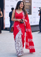 MULMUL PURE SOFT COTTON FANCY BAGRU BLOCK PRINT RED SAREE WITH BLOUSE