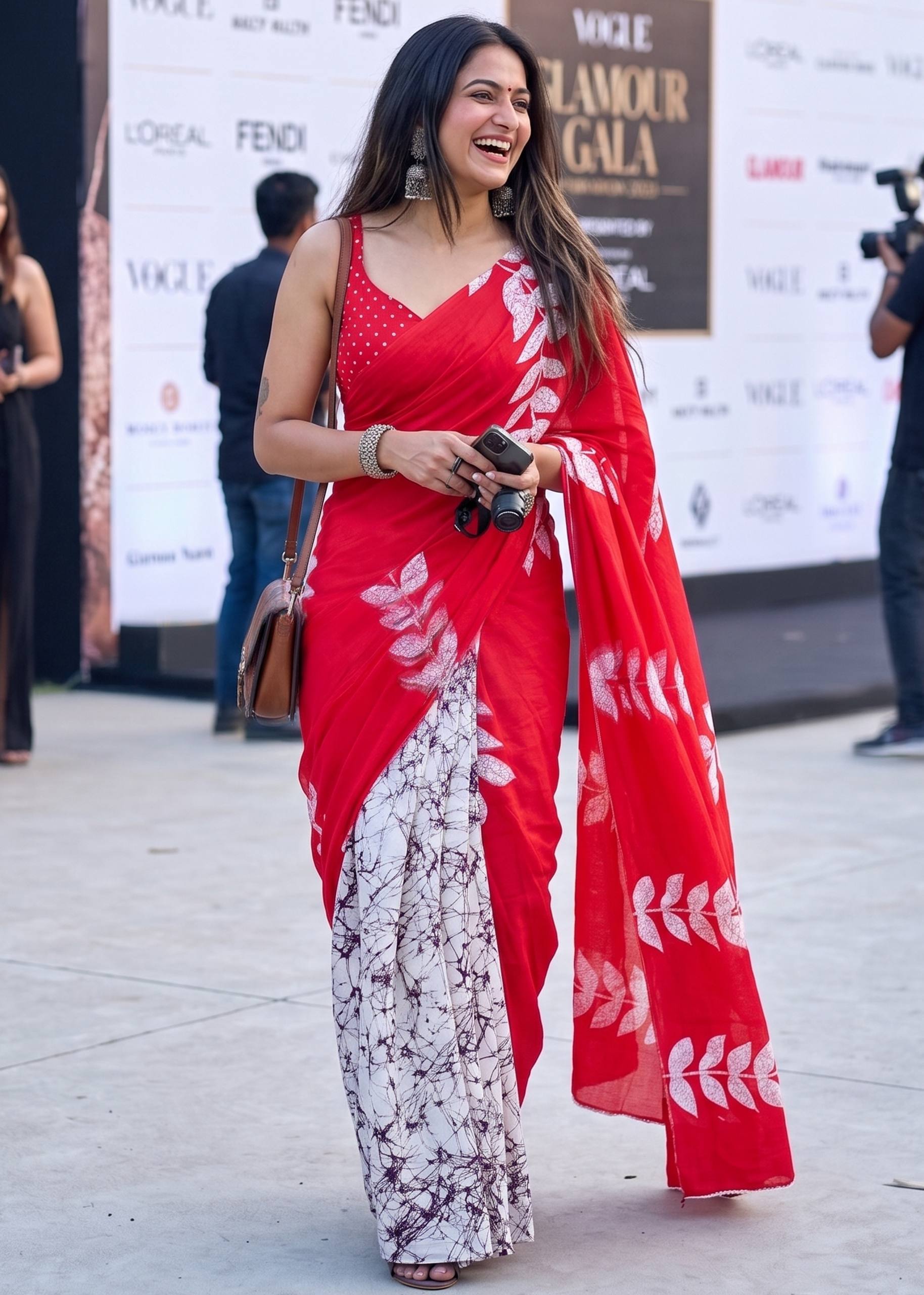 MULMUL PURE SOFT COTTON FANCY BAGRU BLOCK PRINT RED SAREE WITH BLOUSE
