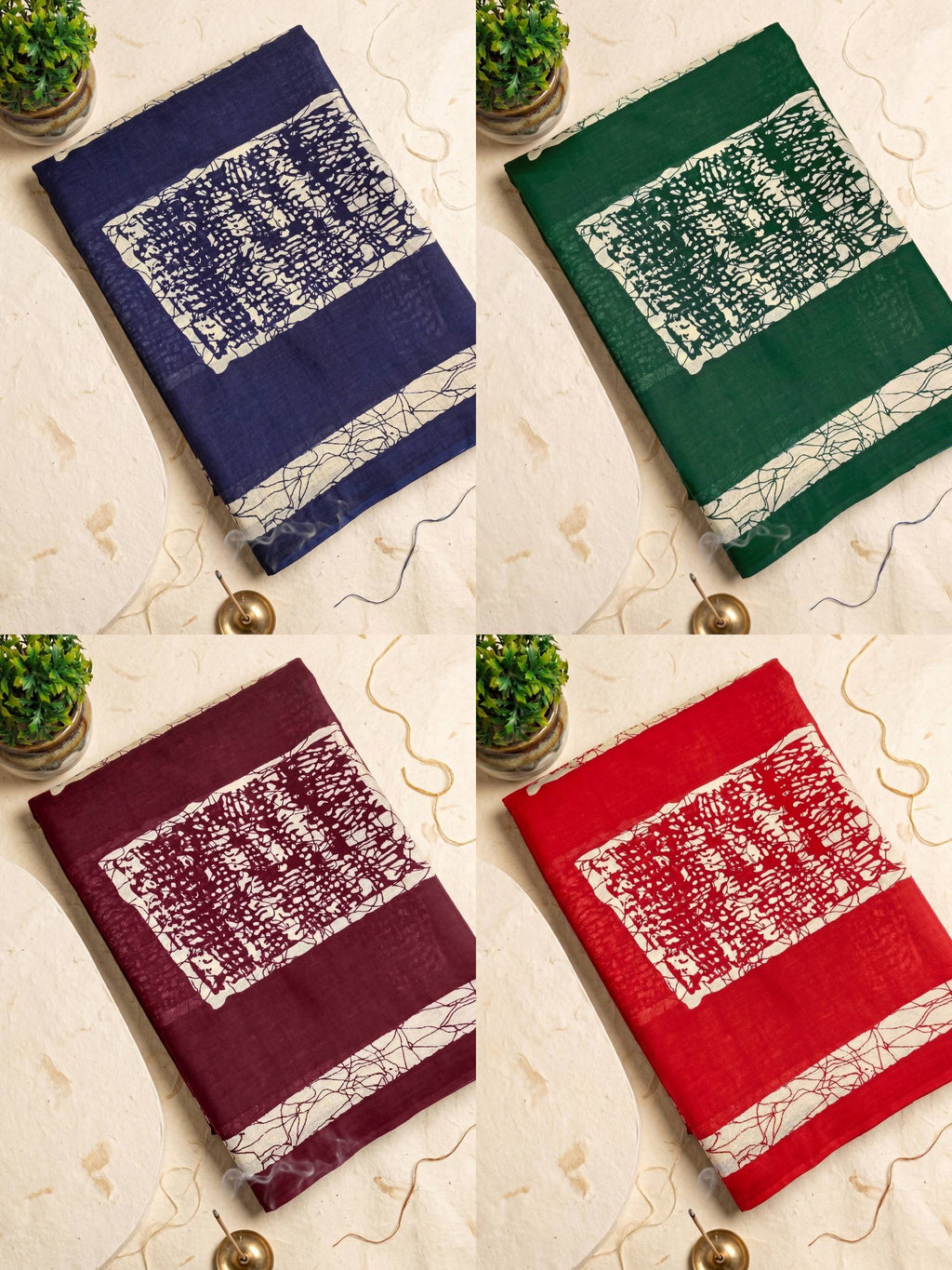 PREMIUM COTTON MULMUL BLEND GREEN SAREE WITH BLOUSE