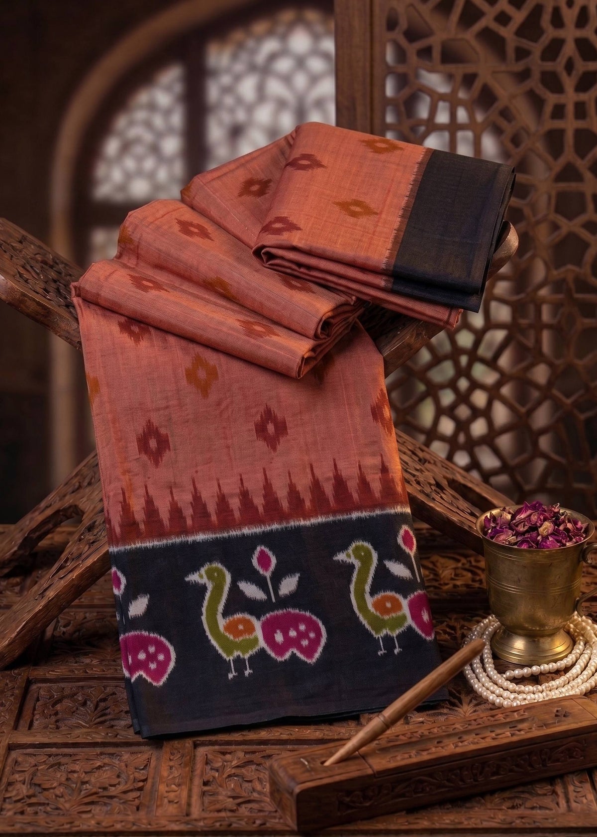 PREMIUM COTTON MULMUL BLEND MULTICOLOR SAREE WITH BLOUSE