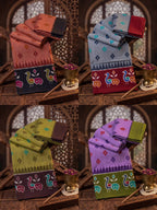 PREMIUM COTTON MULMUL BLEND MULTICOLOR SAREE WITH BLOUSE